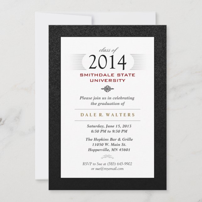 Invitación de Grado Formal Blanco y Rojo Negro (Anverso)