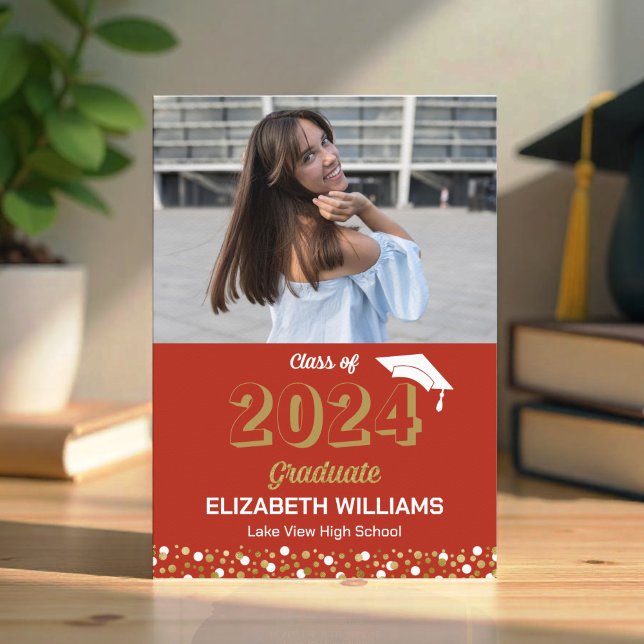 Invitación de Grado Rojo con Confetti con guión do (Subido por el creador)