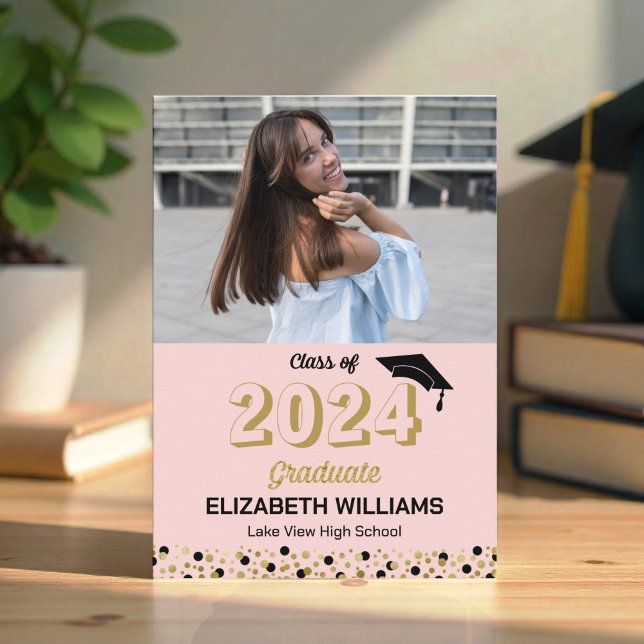 Invitación de Grado Rosado de Confetti con guión d (Subido por el creador)