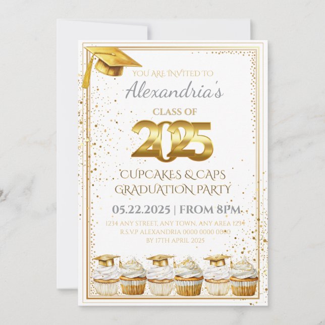 Invitación de graduación 2025 Cupcakes & Caps (Anverso)