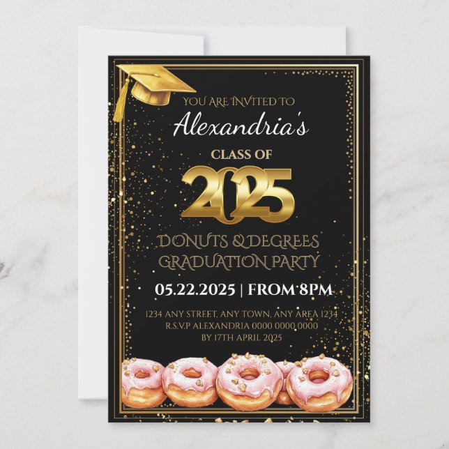 Invitación de graduación 2025 Donuts and Degrees (Anverso)