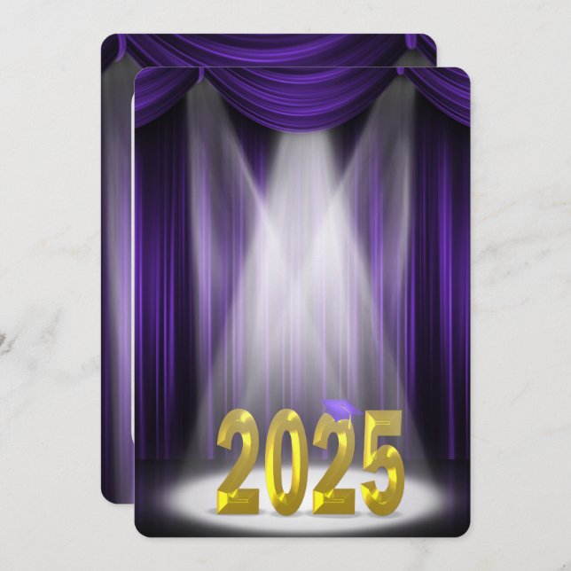 Invitación de Graduación 2025 Morado y Dorado (Anverso / Reverso)