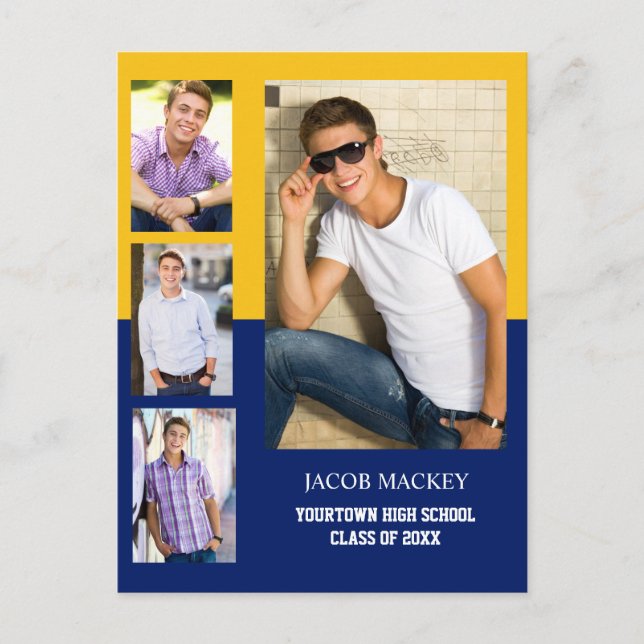 Invitación de graduación 4 Collage de fotos Oro Az (Anverso)