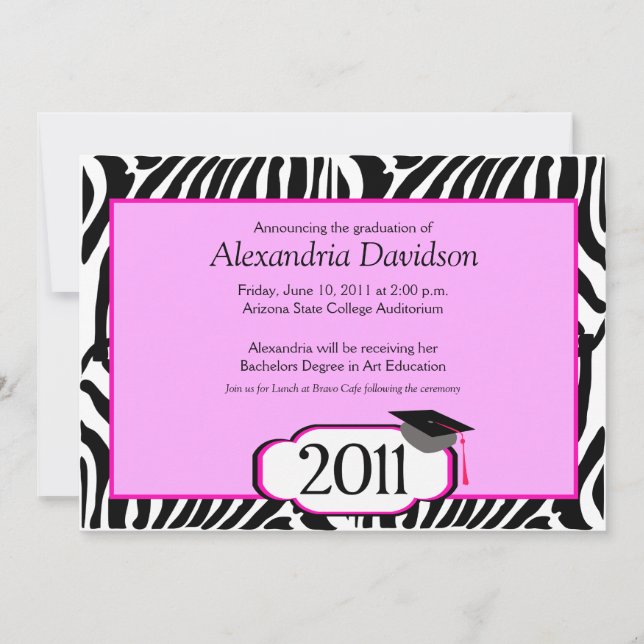 Invitación de Graduación 5x7 de Funky Zebra Stripe (Anverso)