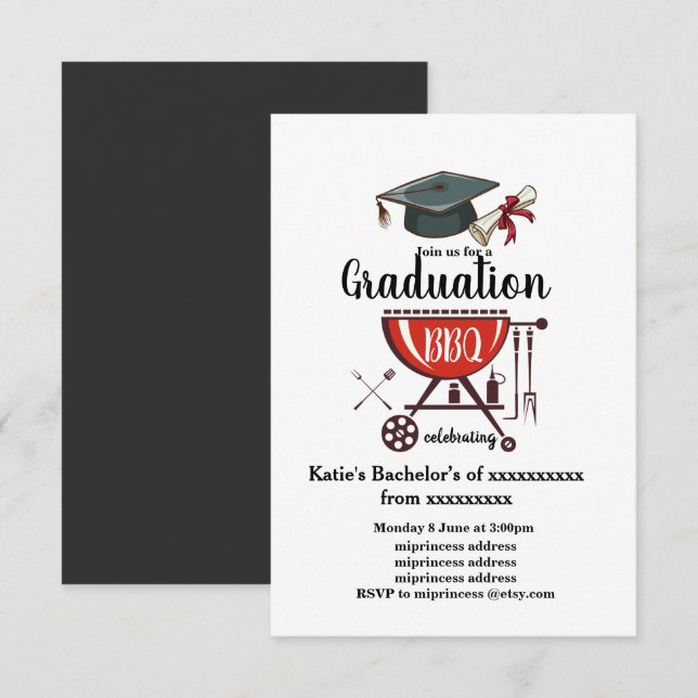 Invitación de graduación a barbacoa, fiesta de pos (Anverso / Reverso)