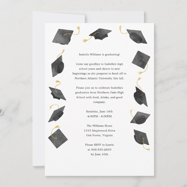 Invitación de graduación a fiesta de gorras de gra (Anverso)