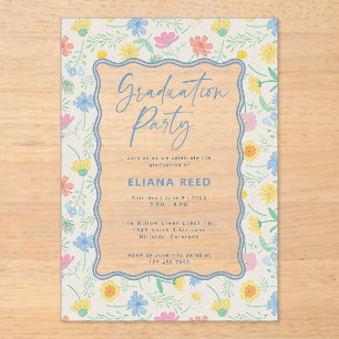 Invitación de Graduación Acrílica Floral de Flores