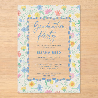 Invitación de Graduación Acrílica Floral de Flores