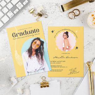 Invitación de graduación amarilla moderna y retro