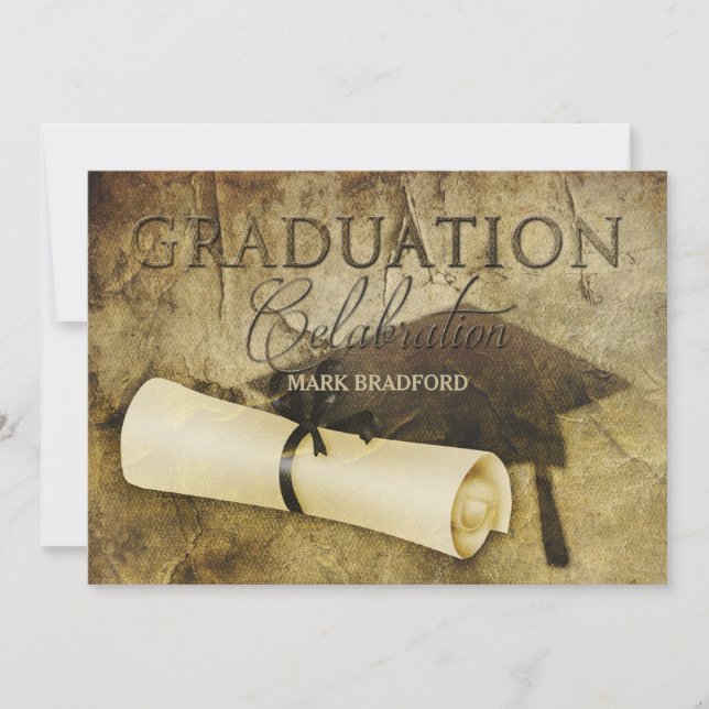 INVITACIÓN DE GRADUACIÓN -ANTIGÜEDAD RÚSTICA- FOTO (Anverso)