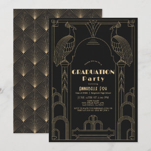 Invitación de graduación Art Deco años 20 Pavo Rea