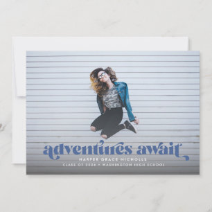 Invitación de graduación Aventuras esperan (Azul)