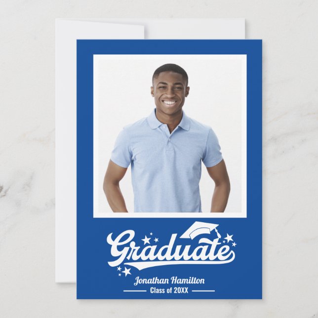 Invitación de graduación azul (Anverso)