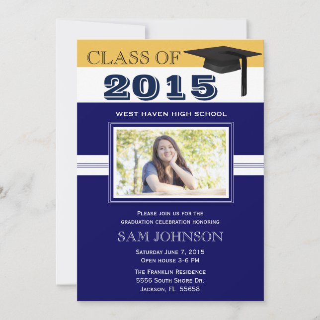 Invitación de graduación azul (Anverso)