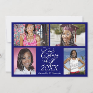 invitación de graduación azul de 4 Collages de fot