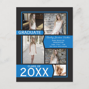 Invitación de graduación azul de 5 Collages de fot