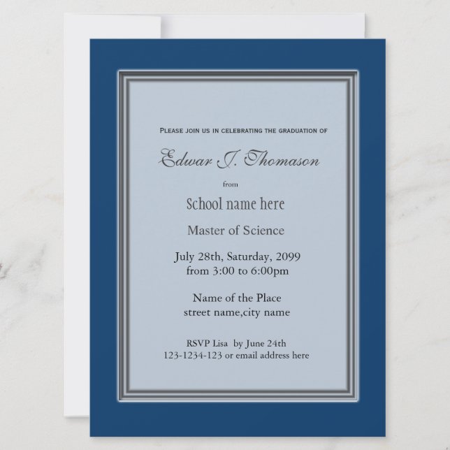 Invitación de graduación azul de alto rendimiento (Anverso)