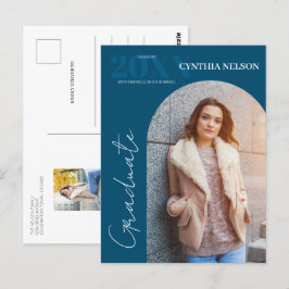 Invitación de Graduación Azul de Foto Arco Simple