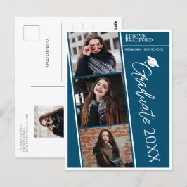 Invitación de graduación azul de tiras fotográfica