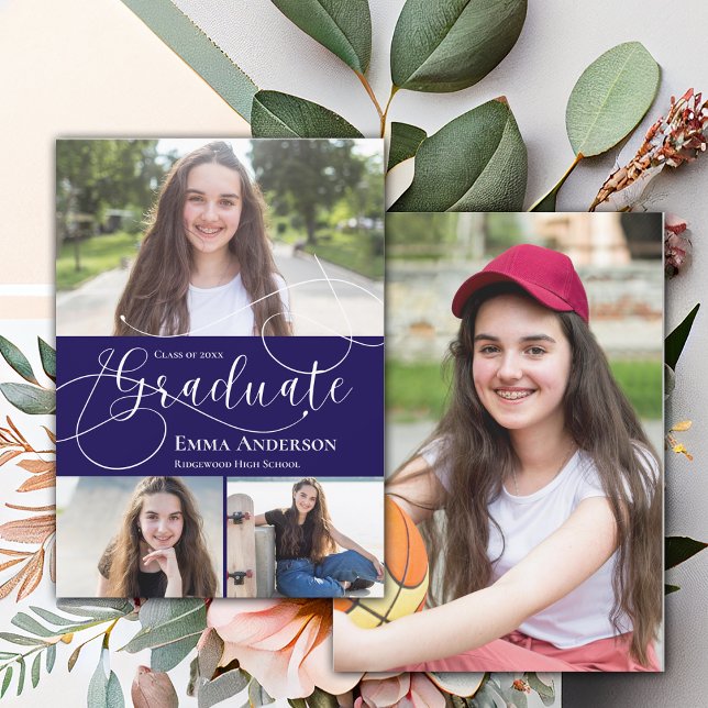 Invitación de Graduación Azul Grad Multi Photo 202 (Multi Photo 2025 Grad Blue Graduation Announcement)