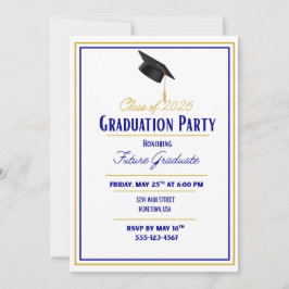 Invitación de graduación azul marino y dorado
