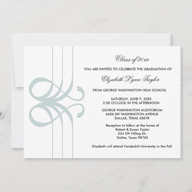 Invitación de graduación azul verde azulada (Anverso)