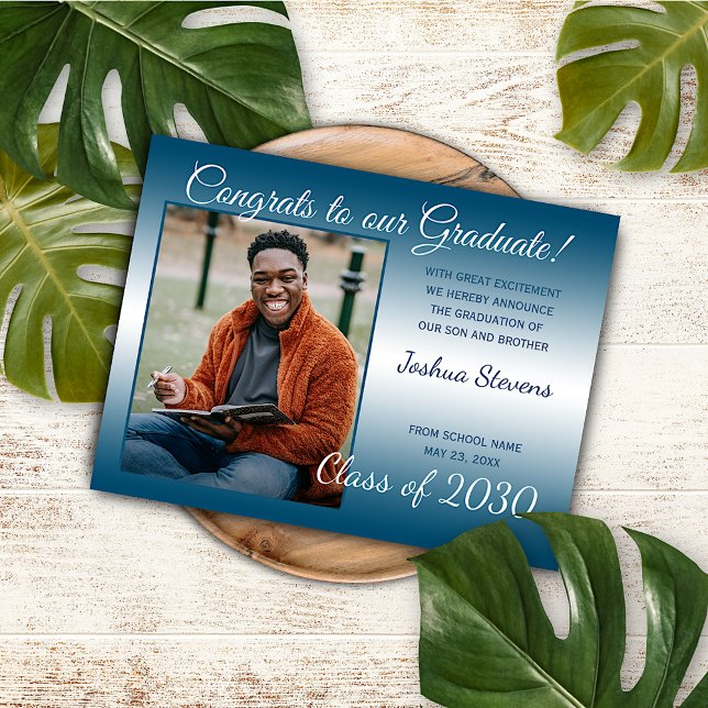 Invitación de Graduación Azul Verde azulado Glossy (Subido por el creador)