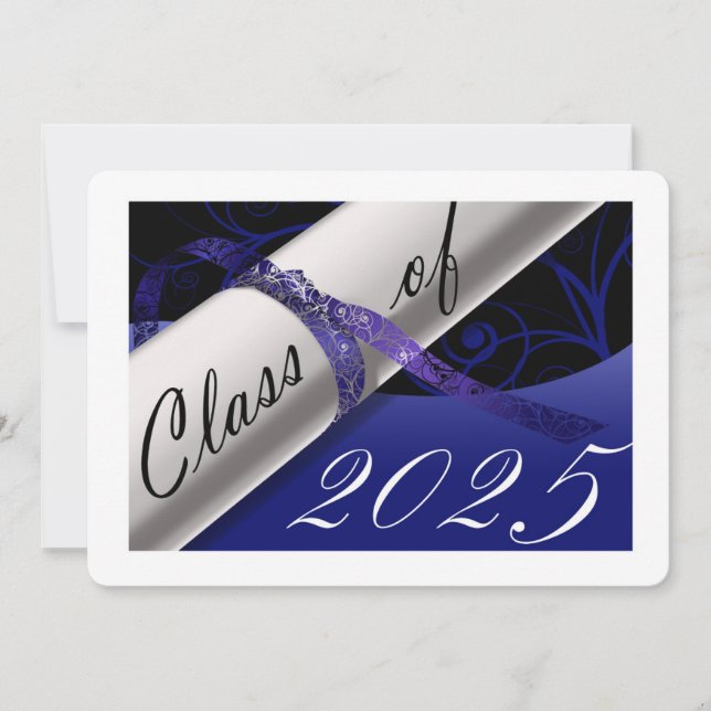 Invitación de graduación azul y blanco (Anverso)