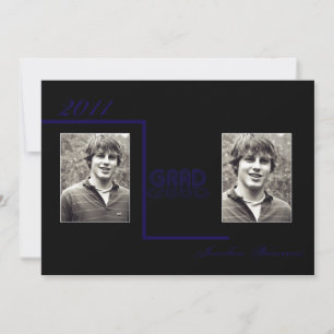 Invitación de graduación azul y negro retro