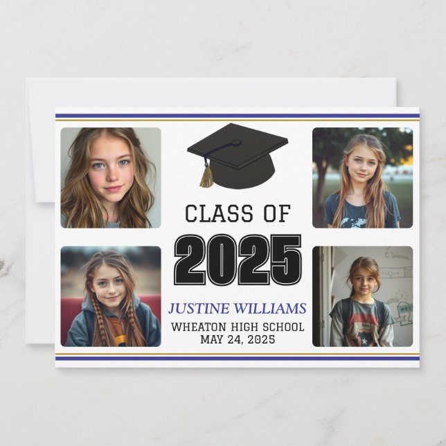 Invitación de Graduación Azul y Oro (Anverso)
