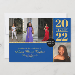 Invitación de Graduación Azul y Oro con Foto