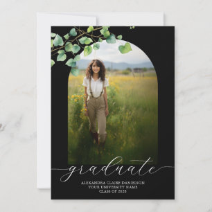 Invitación de graduación Boho Arch Ivy, negro