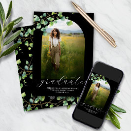 Invitación de graduación Boho Arch Ivy, negro