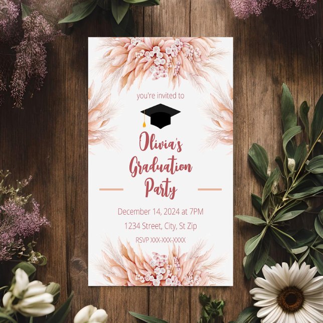 Invitación de graduación boho de hierba de Pampas  (Subido por el creador)