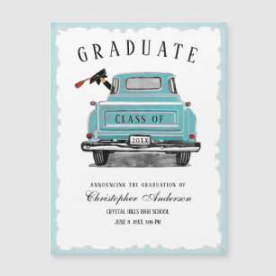 Invitación de graduación Camión azul vintage 2025