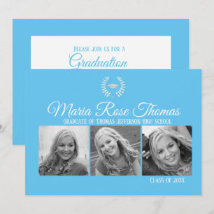 Invitación de graduación Carolina Blue Cap & Leave