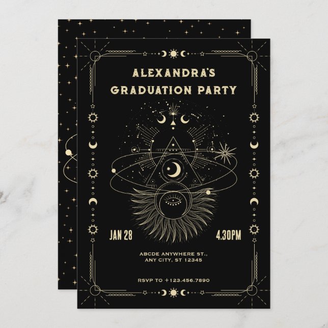 Invitación de graduación celestial de la luna de a (Anverso / Reverso)