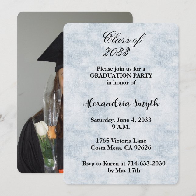 Invitación de Graduación Cielo Azul (Anverso / Reverso)