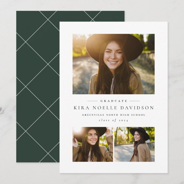 Invitación de graduación clásica de collage de fot (Anverso / Reverso)
