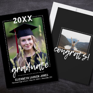Invitación de graduación clásica en blanco y negro