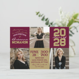 Invitación de graduación con 3 fotos Burgundy & Go