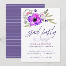 Invitación de graduación con acuarela floral
