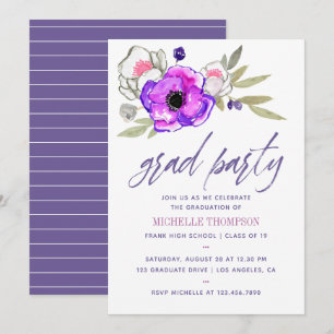 Invitación de graduación con acuarela floral