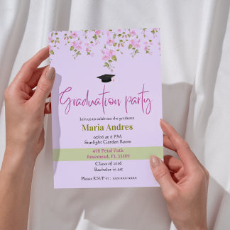Invitación de Graduación con Acuarela Floral Rosa