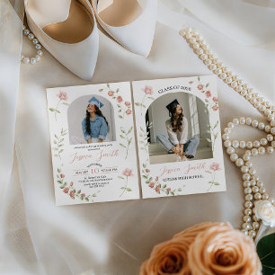 Invitación de graduación con arco floral de meloco