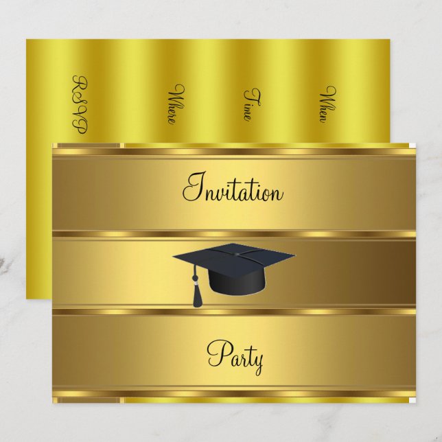 Invitación de graduación con barra de oro (Anverso / Reverso)
