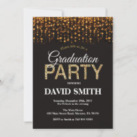 Invitación de graduación con brillo negro y dorado