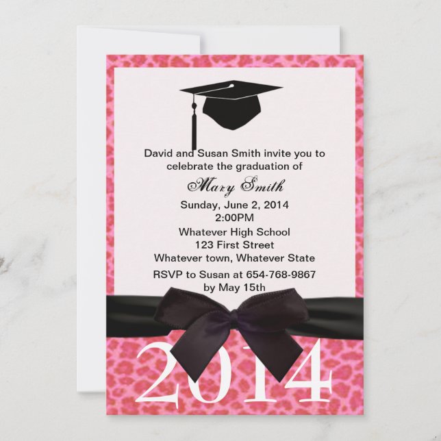 Invitación de Graduación con Cinta Negra y Leopard (Anverso)
