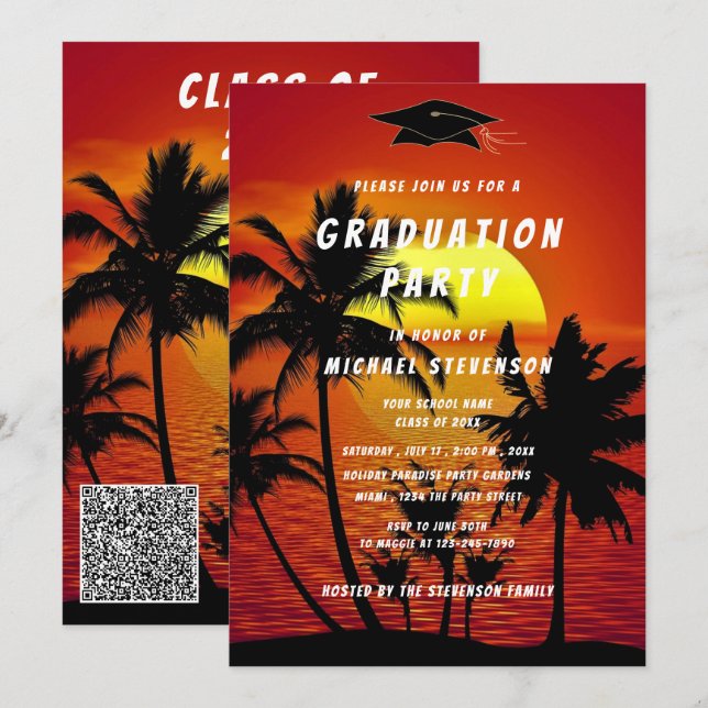 Invitación de Graduación con Código QR Puesta de S (Anverso / Reverso)