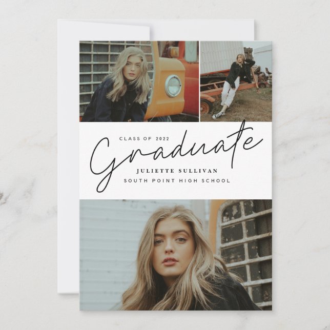 Invitación de graduación con collage de fotos de g (Anverso)
